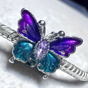 Purple Blue Butterfly European Style Bracelet Charm fits PANDORA